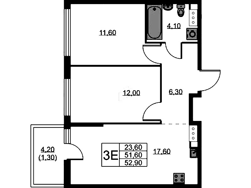 2-комнатная квартира 52.9 м², 11/11 эт., ЖК «А101 Лаголово»